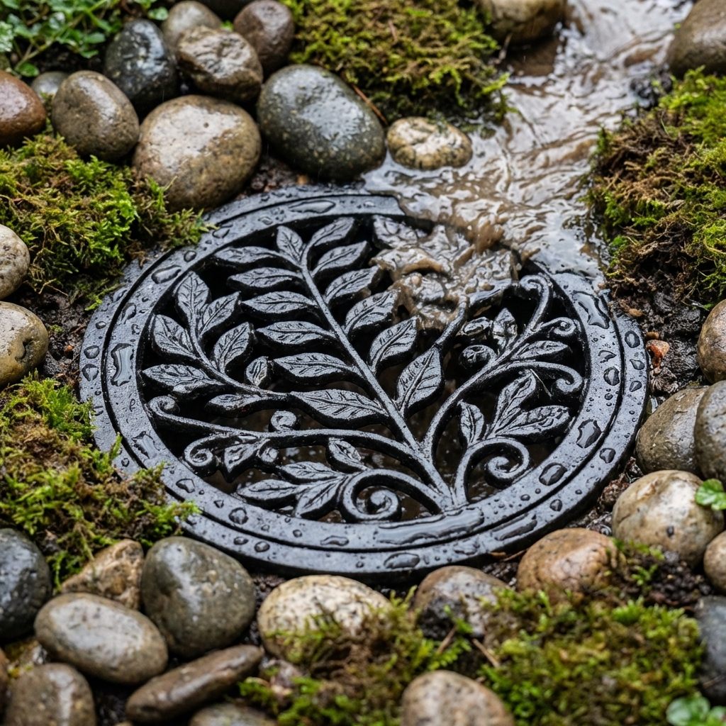 Comparison of French drain system and surface catch basin drainage solutions